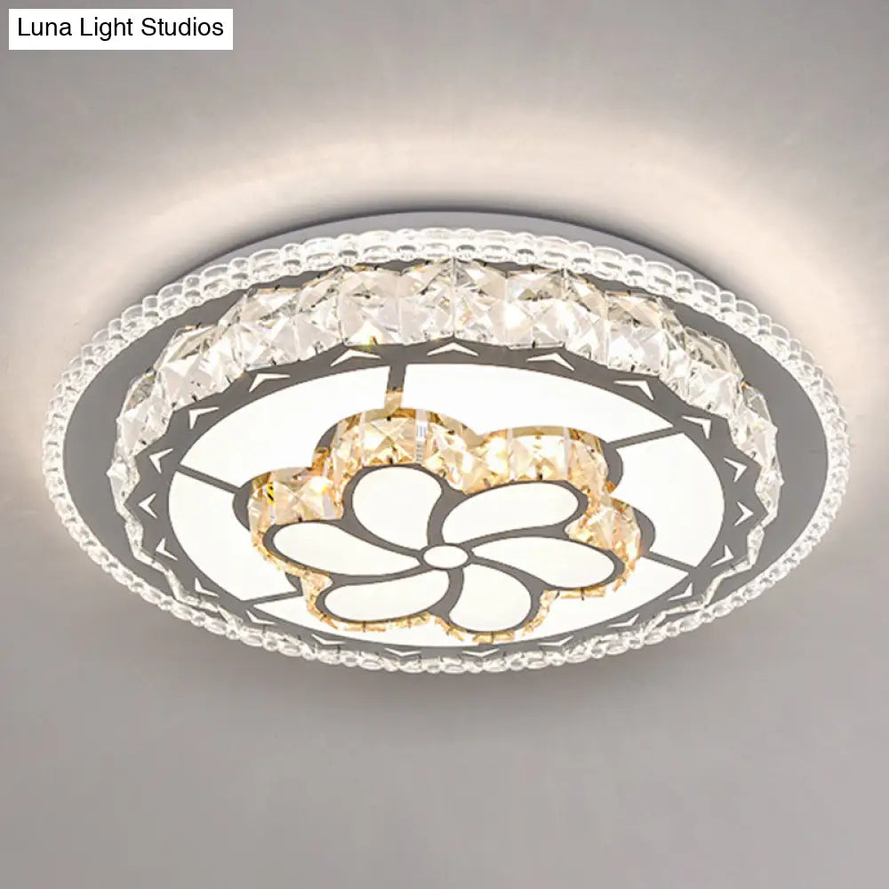 Modern Round Led Crystal Flush Mount Ceiling Light In Stainless Steel - Bedroom Stainless-Steel /