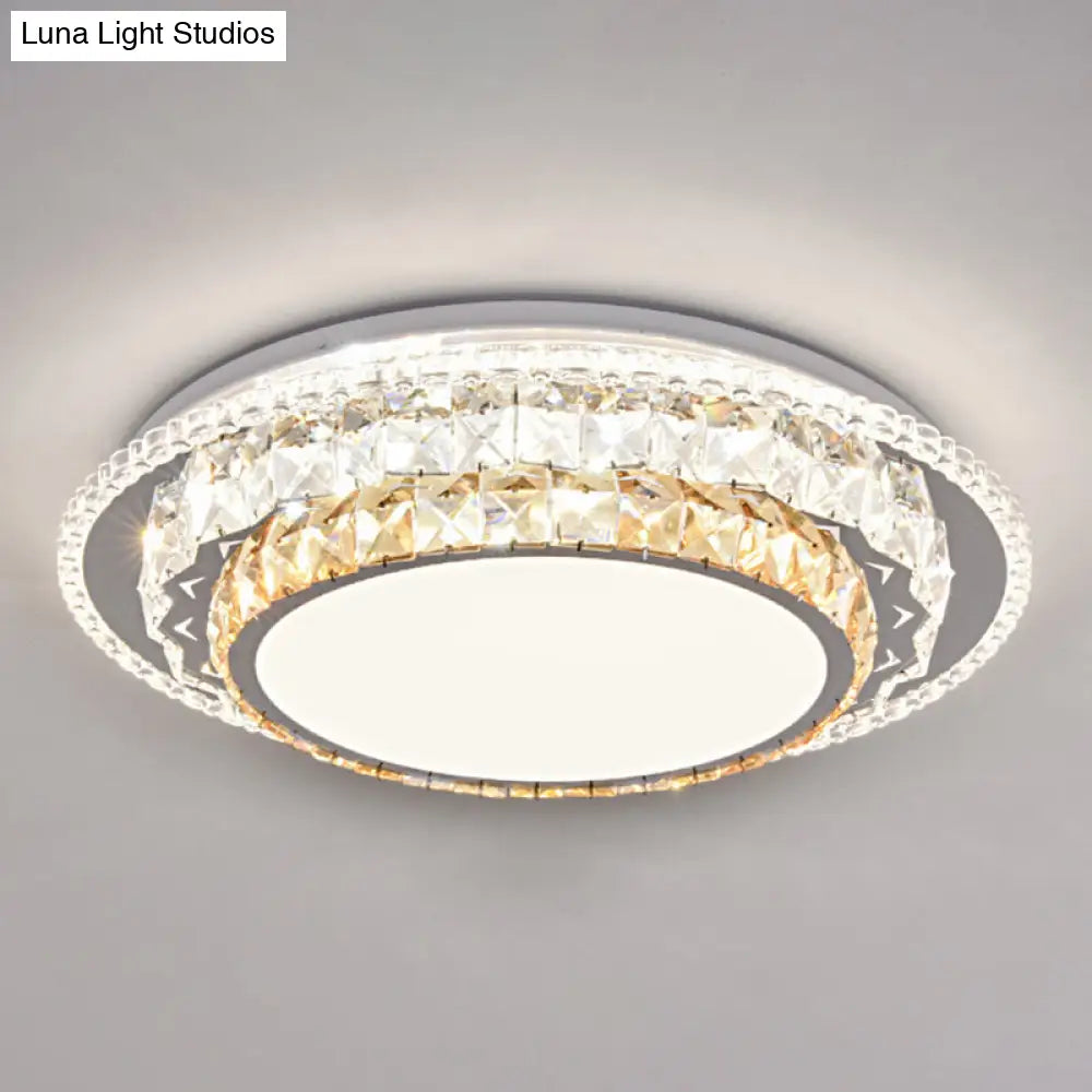 Modern Round Led Crystal Flush Mount Ceiling Light In Stainless Steel - Bedroom Stainless-Steel /