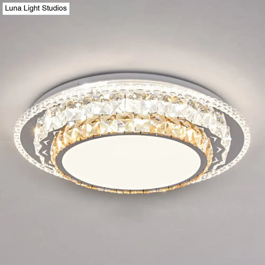 Modern Round Led Crystal Flush Mount Ceiling Light In Stainless Steel - Bedroom Stainless-Steel /