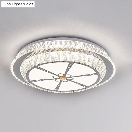 Modern Round Led Crystal Flush Mount Ceiling Light In Stainless Steel - Bedroom Stainless-Steel /