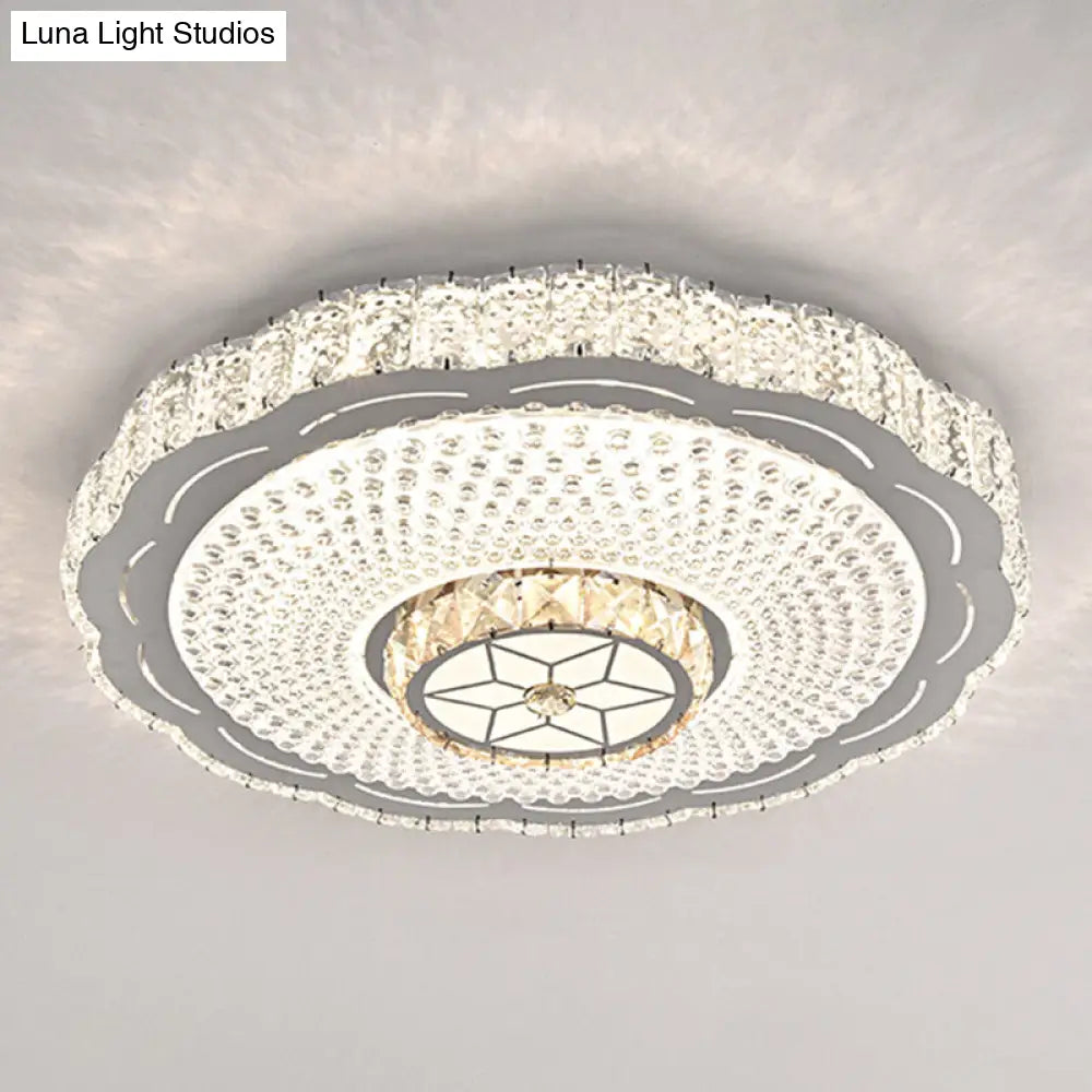 Modern Round Led Crystal Flush Mount Ceiling Light In Stainless Steel - Bedroom Stainless-Steel /