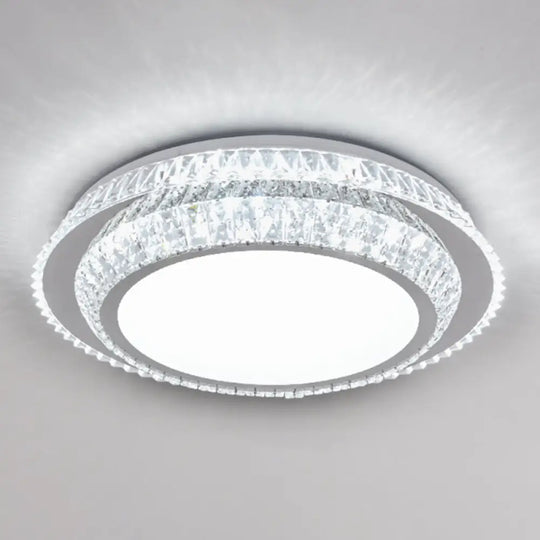 Modern Round Led Crystal Flush Mount Ceiling Light In Stainless Steel - Bedroom Stainless - Steel /