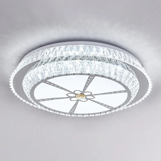 Modern Round Led Crystal Flush Mount Ceiling Light In Stainless Steel - Bedroom Stainless - Steel /