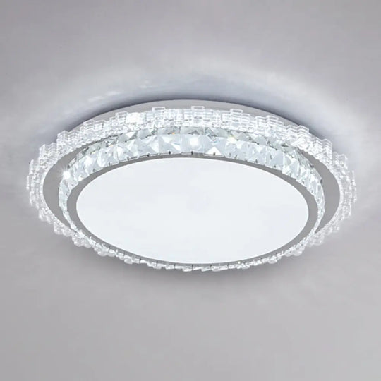 Modern Round Led Crystal Flush Mount Ceiling Light In Stainless Steel - Bedroom Stainless - Steel /