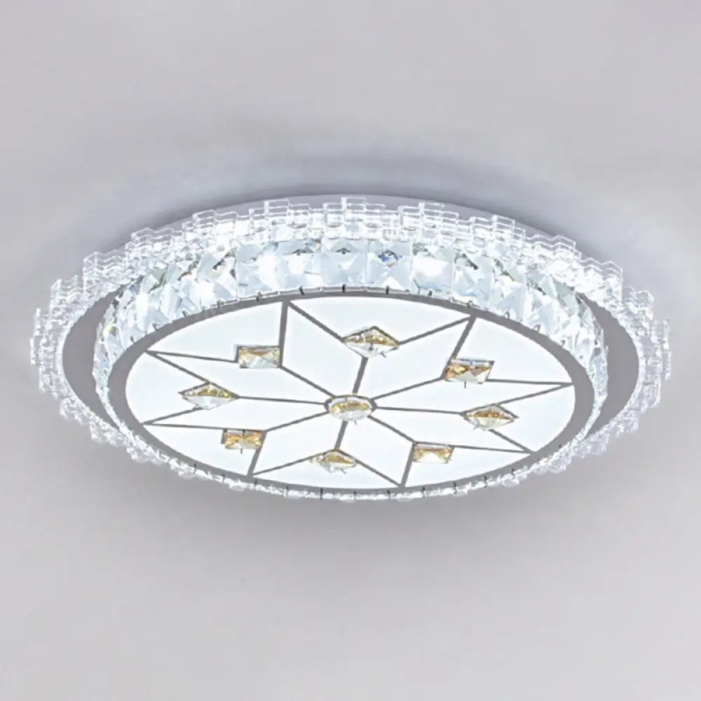 Modern Round Led Crystal Flush Mount Ceiling Light In Stainless Steel - Bedroom Stainless - Steel /