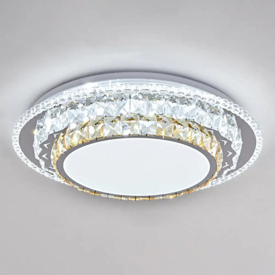 Modern Round Led Crystal Flush Mount Ceiling Light In Stainless Steel - Bedroom Stainless - Steel /