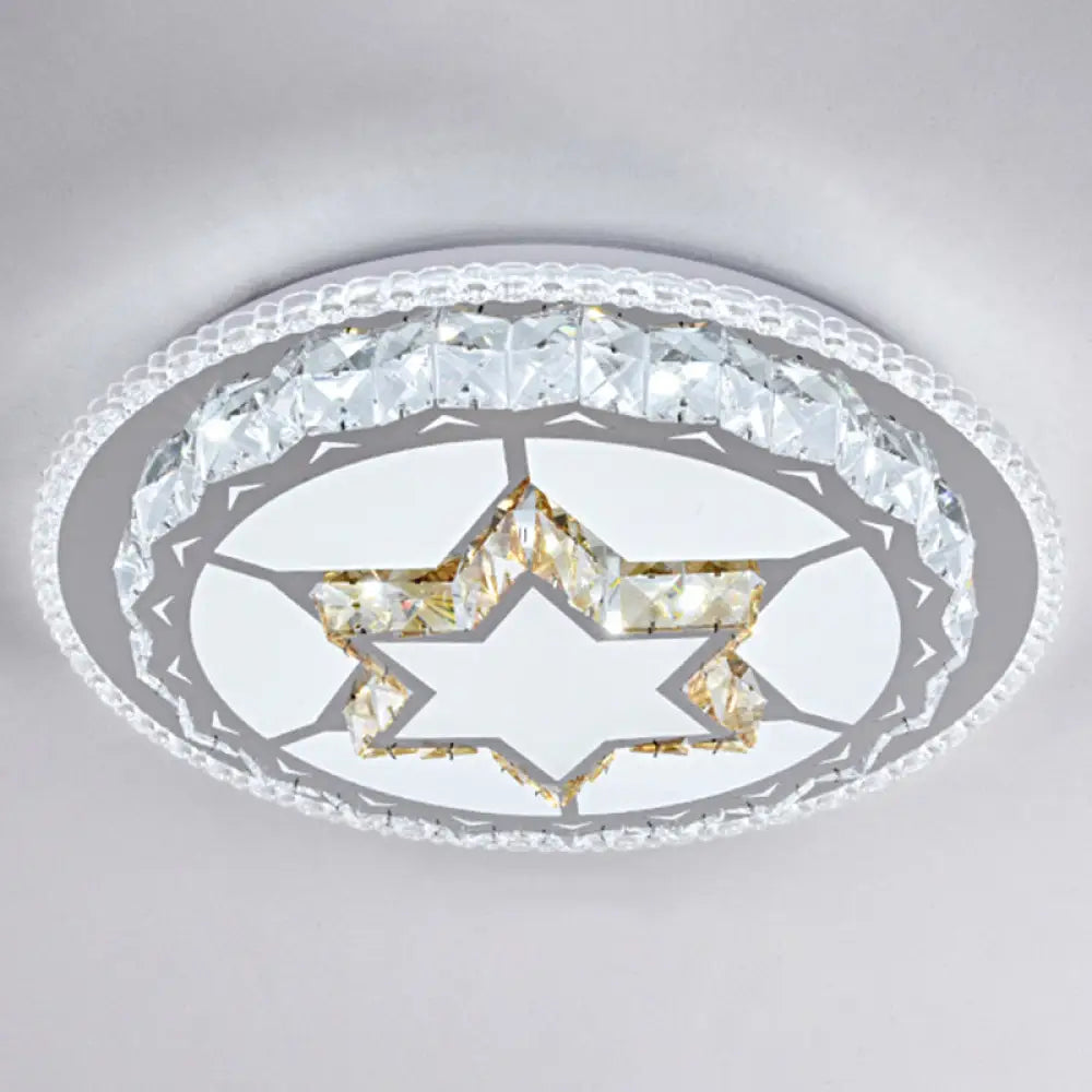 Modern Round Led Crystal Flush Mount Ceiling Light In Stainless Steel - Bedroom Stainless - Steel /