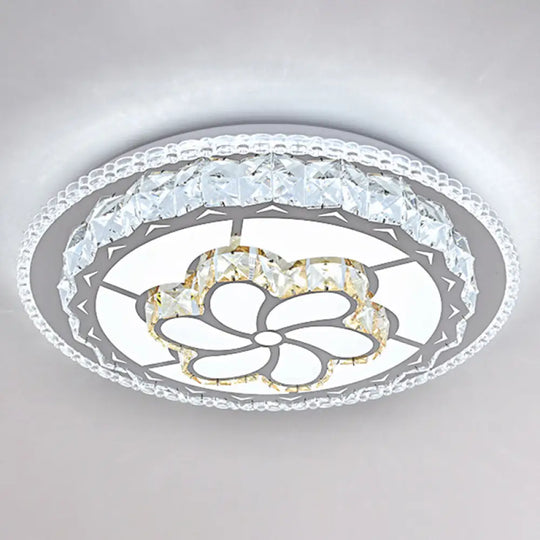 Modern Round Led Crystal Flush Mount Ceiling Light In Stainless Steel - Bedroom Stainless - Steel /