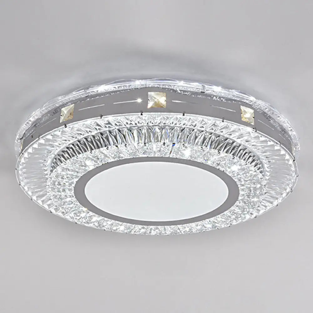 Modern Round Led Crystal Flush Mount Ceiling Light In Stainless Steel - Bedroom Stainless - Steel /