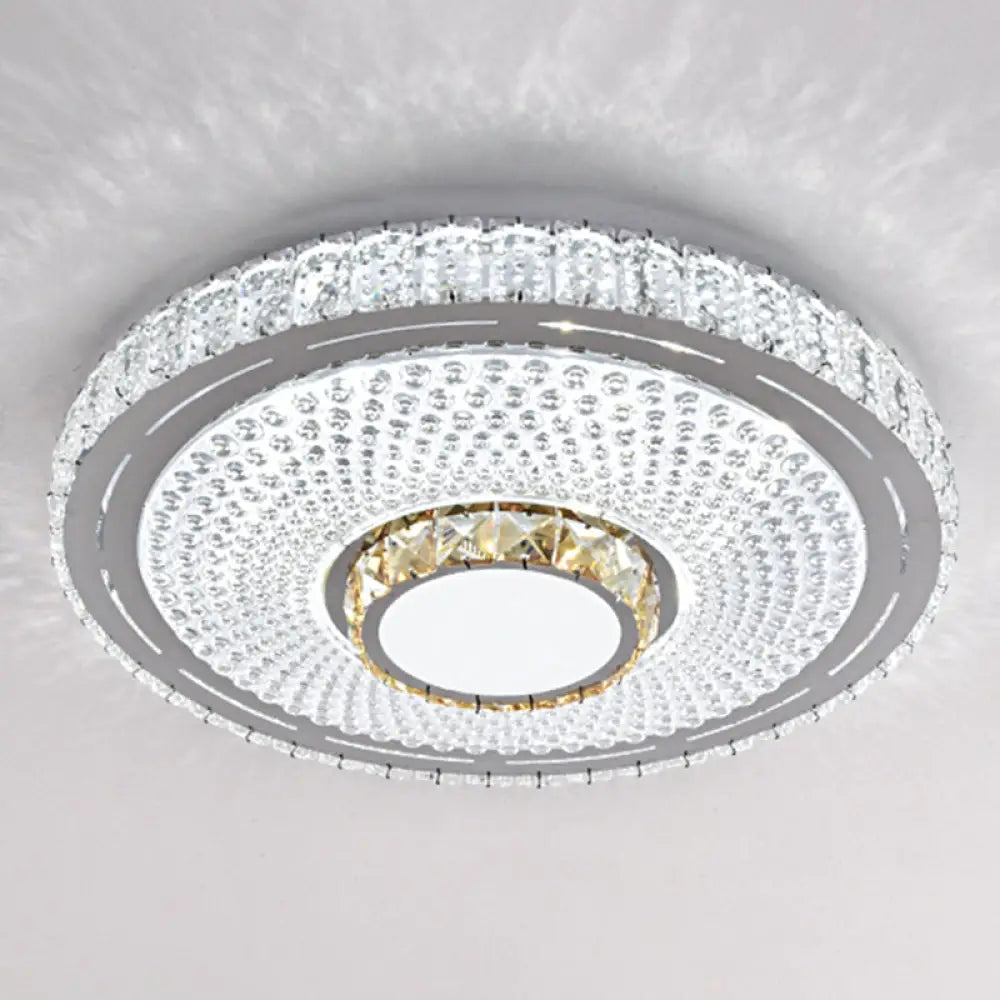 Modern Round Led Crystal Flush Mount Ceiling Light In Stainless Steel - Bedroom Stainless - Steel /