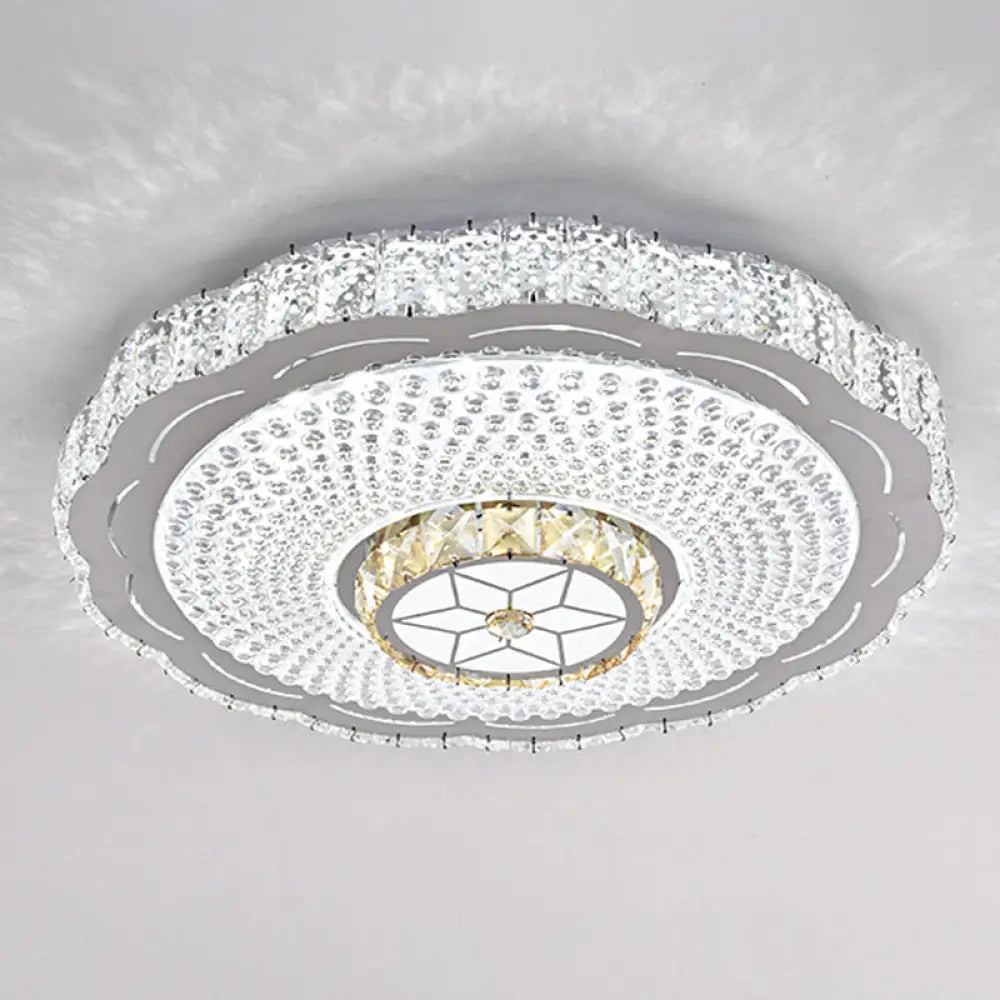 Modern Round Led Crystal Flush Mount Ceiling Light In Stainless Steel - Bedroom Stainless - Steel /