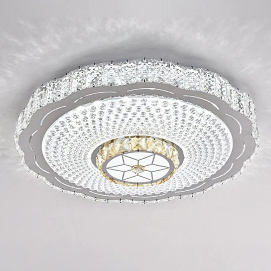 Modern Round Led Crystal Flush Mount Ceiling Light In Stainless Steel - Bedroom Stainless - Steel /