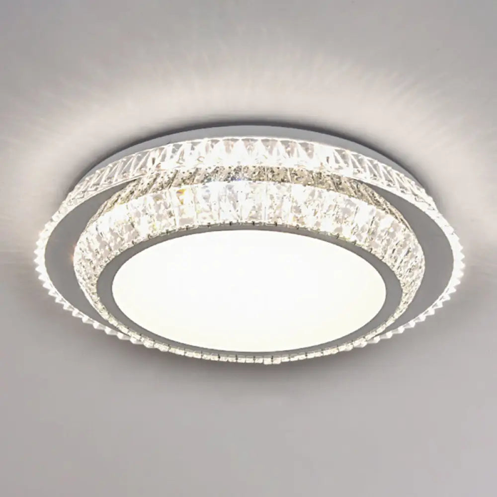 Modern Round Led Crystal Flush Mount Ceiling Light In Stainless Steel - Bedroom Stainless - Steel /