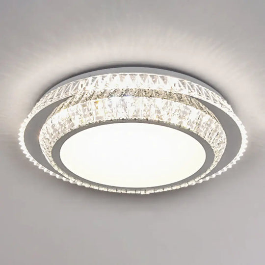 Modern Round Led Crystal Flush Mount Ceiling Light In Stainless Steel - Bedroom Stainless - Steel /