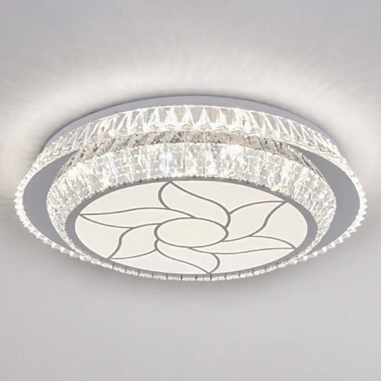 Modern Round Led Crystal Flush Mount Ceiling Light In Stainless Steel - Bedroom Stainless - Steel /