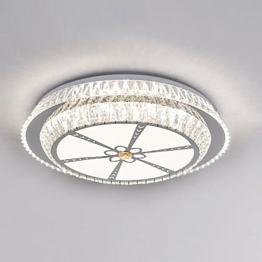 Modern Round Led Crystal Flush Mount Ceiling Light In Stainless Steel - Bedroom Stainless - Steel /