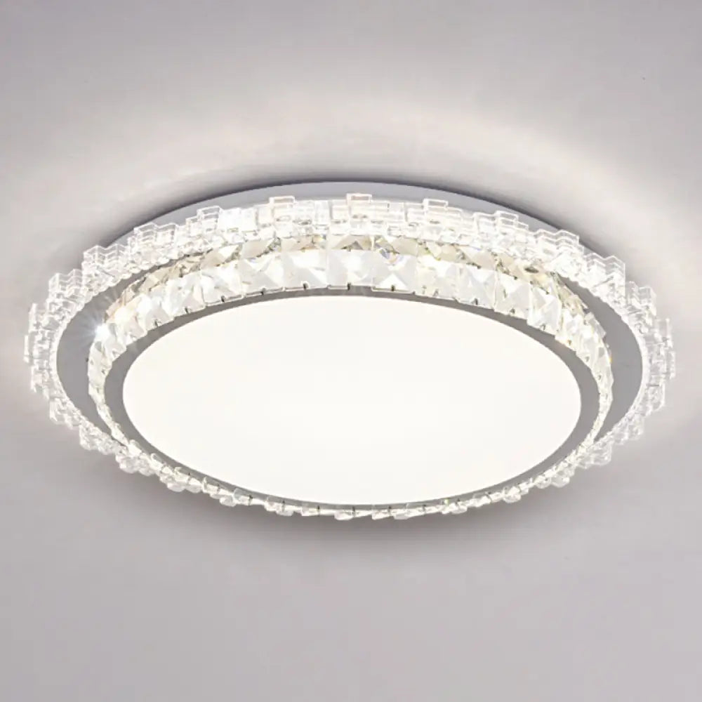 Modern Round Led Crystal Flush Mount Ceiling Light In Stainless Steel - Bedroom Stainless - Steel /