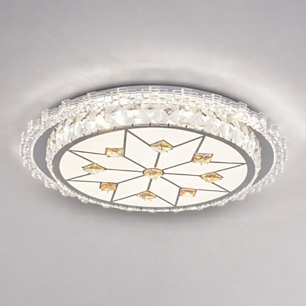 Modern Round Led Crystal Flush Mount Ceiling Light In Stainless Steel - Bedroom Stainless - Steel /