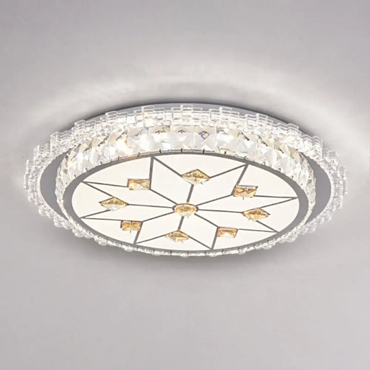 Modern Round Led Crystal Flush Mount Ceiling Light In Stainless Steel - Bedroom Stainless - Steel /