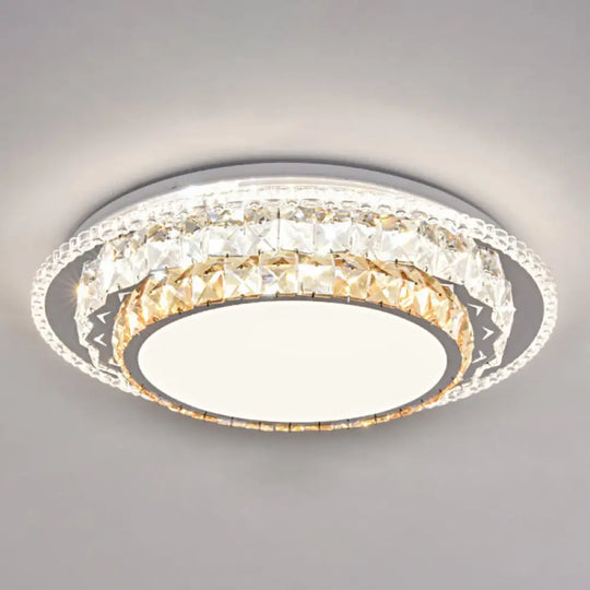 Modern Round Led Crystal Flush Mount Ceiling Light In Stainless Steel - Bedroom Stainless - Steel /