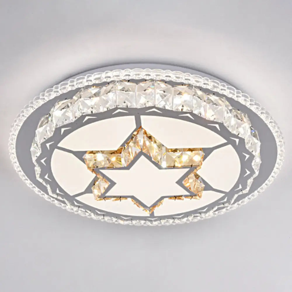 Modern Round Led Crystal Flush Mount Ceiling Light In Stainless Steel - Bedroom Stainless - Steel /