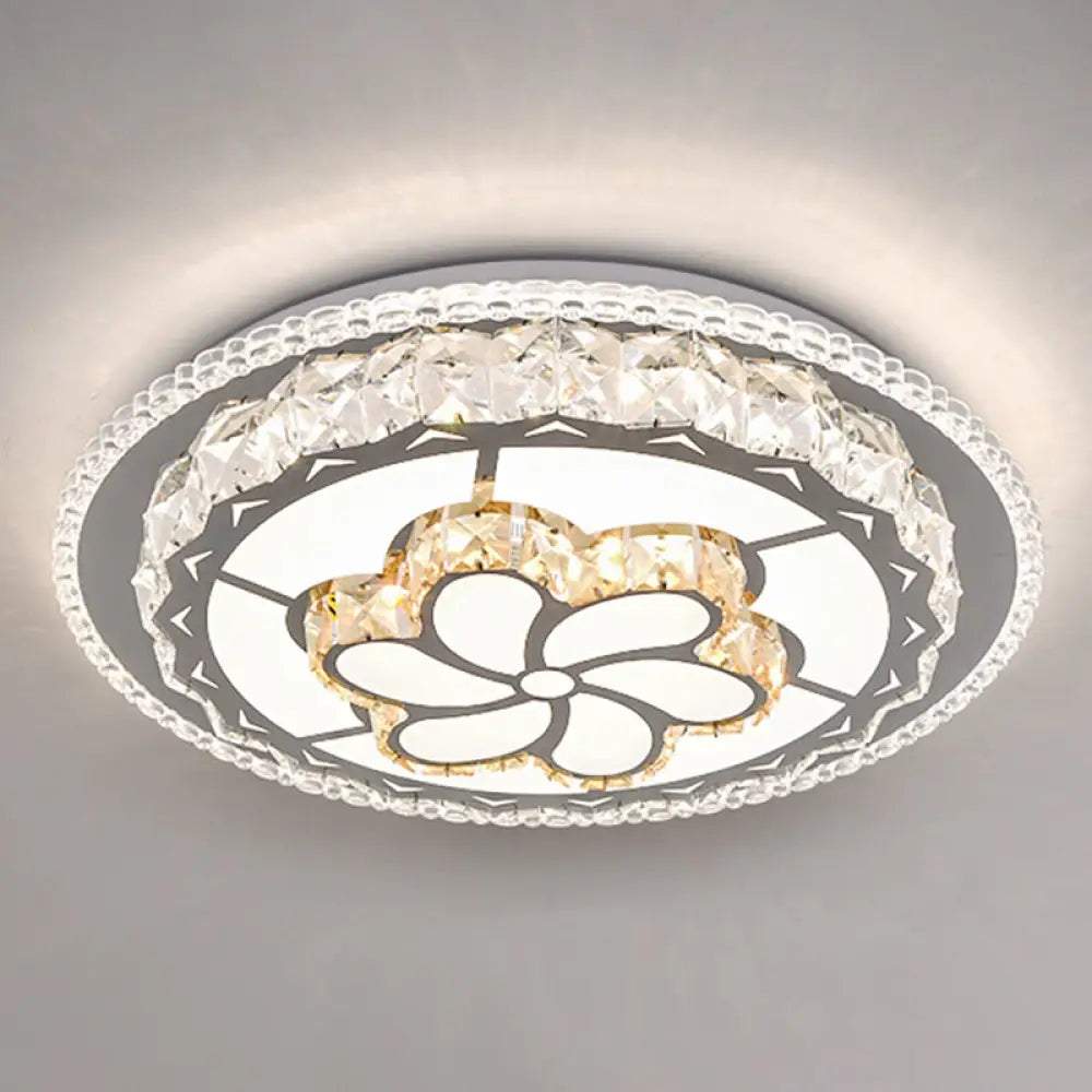 Modern Round Led Crystal Flush Mount Ceiling Light In Stainless Steel - Bedroom Stainless - Steel /