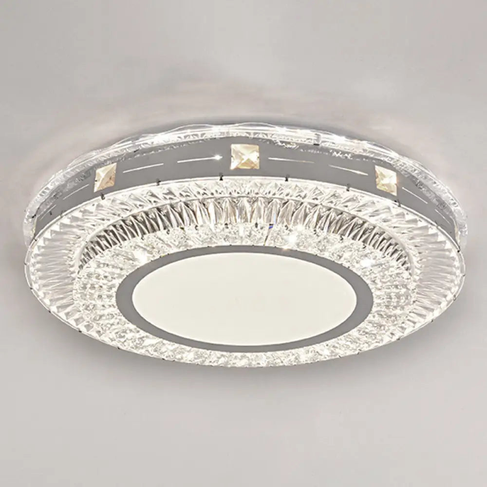 Modern Round Led Crystal Flush Mount Ceiling Light In Stainless Steel - Bedroom Stainless - Steel /