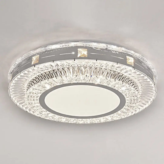 Modern Round Led Crystal Flush Mount Ceiling Light In Stainless Steel - Bedroom Stainless - Steel /