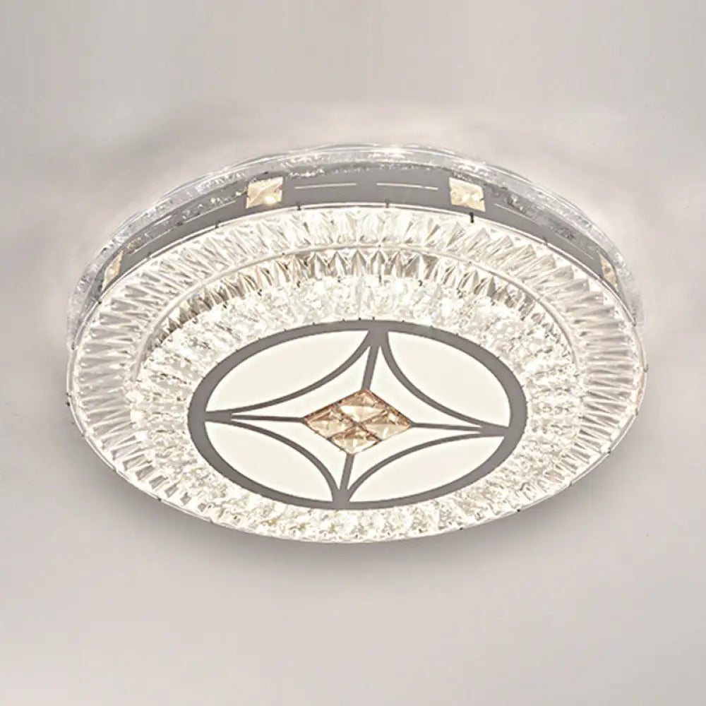 Modern Round Led Crystal Flush Mount Ceiling Light In Stainless Steel - Bedroom Stainless - Steel /