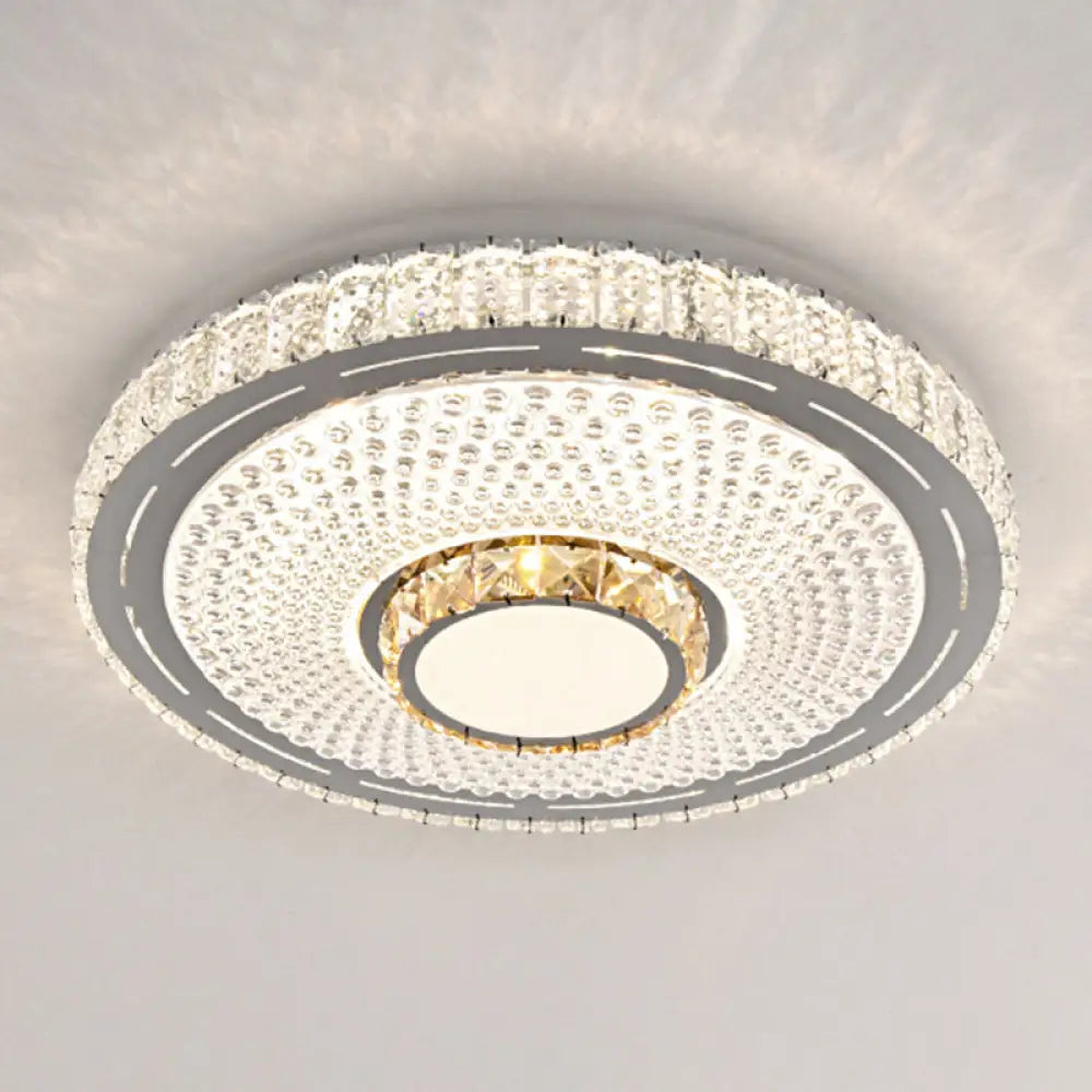 Modern Round Led Crystal Flush Mount Ceiling Light In Stainless Steel - Bedroom Stainless - Steel /