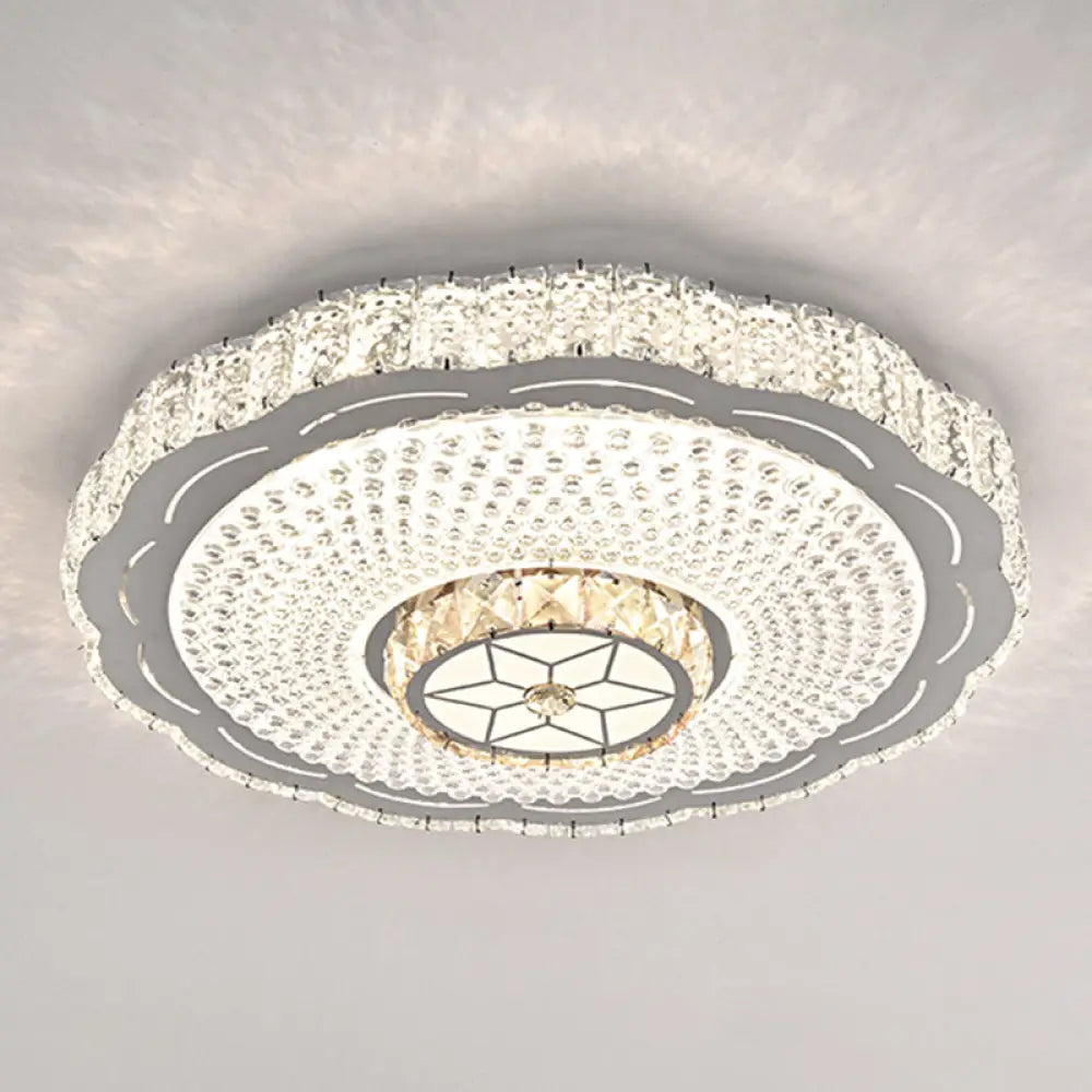 Modern Round Led Crystal Flush Mount Ceiling Light In Stainless Steel - Bedroom Stainless - Steel /