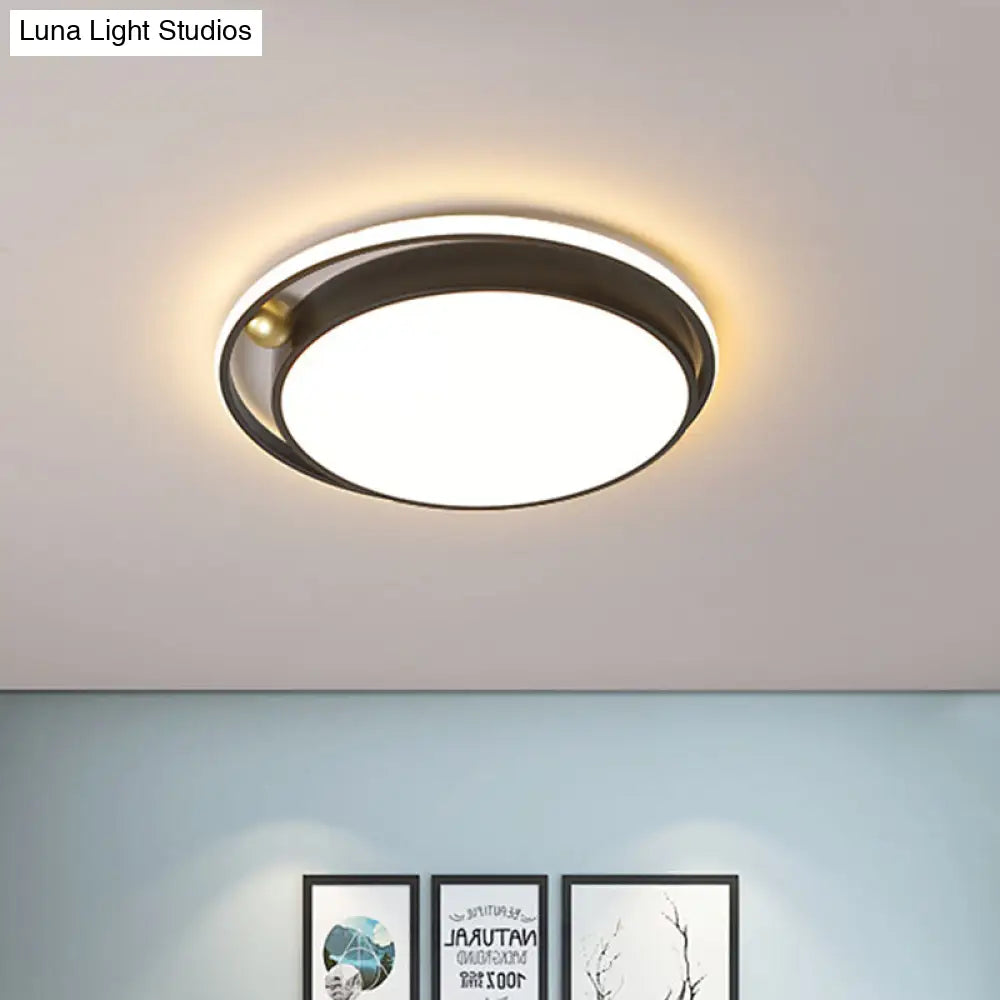 Modern Round Led Flush Mount Ceiling Light In Black- 16/19.5 Iron Frame With Warm/White Glow -