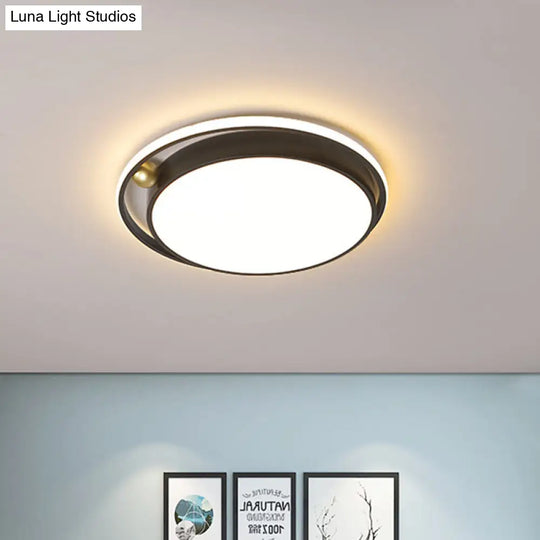 Modern Round Led Flush Mount Ceiling Light In Black- 16/19.5 Iron Frame With Warm/White Glow -