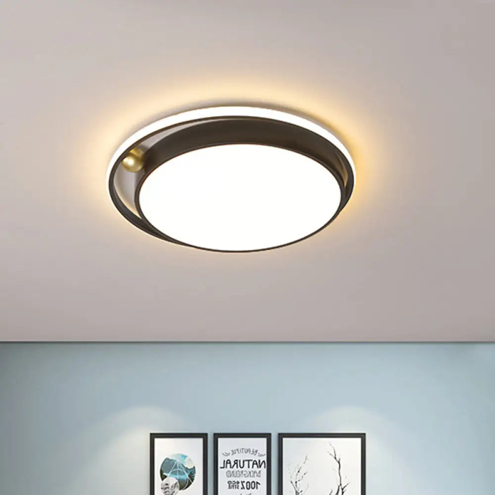 Modern Round Led Flush Mount Ceiling Light In Black- 16’/19.5’ Iron Frame With Warm/White Glow