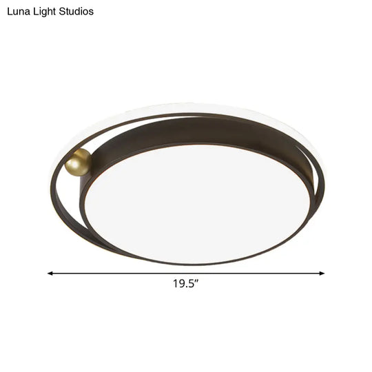 Modern Round Led Flush Mount Ceiling Light In Black- 16’/19.5’ Iron Frame With Warm/White Glow