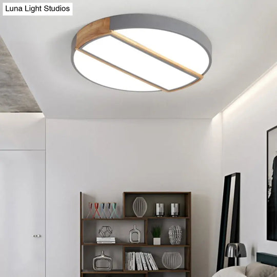 Modern Round Led Flush Mount Light In Macaron-Inspired Colors For Living Room Ceiling Grey