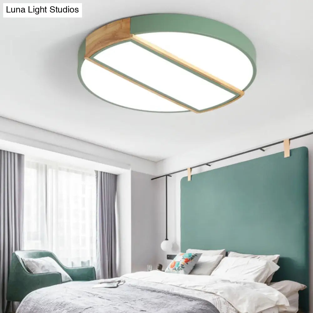 Modern Round Led Flush Mount Light In Macaron-Inspired Colors For Living Room Ceiling Green