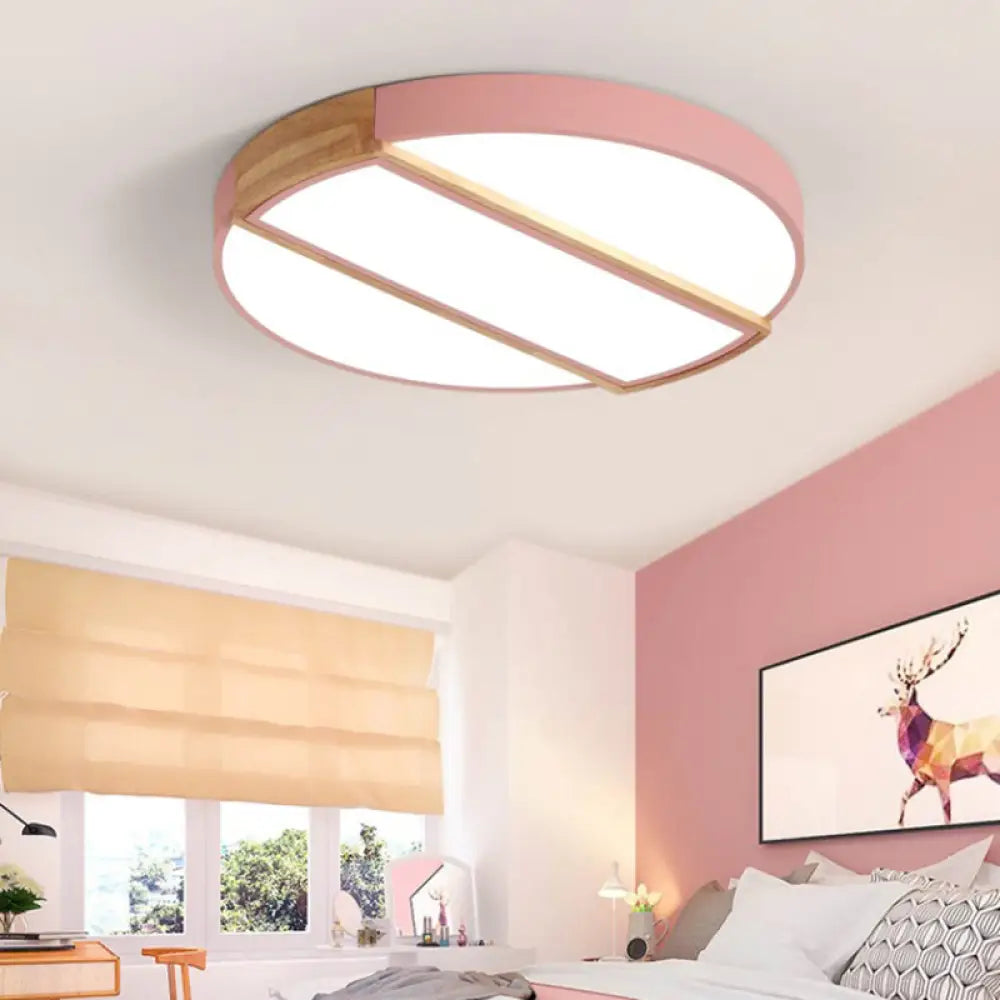 Modern Round Led Flush Mount Light In Macaron-Inspired Colors For Living Room Ceiling Pink