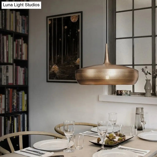 Modern Round Led Pendant Light For Dining Room - Metallic Suspension Fixture