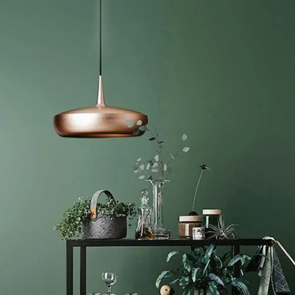 Modern Round Led Pendant Light For Dining Room - Metallic Suspension Fixture Rose Gold / Warm