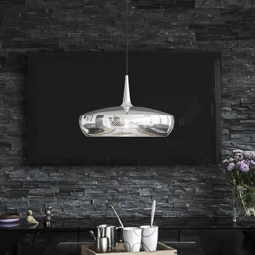 Modern Round Led Pendant Light For Dining Room - Metallic Suspension Fixture Silver / White