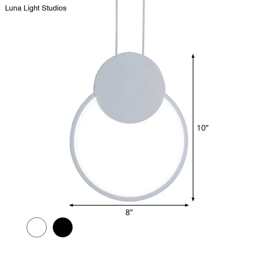 Modern Round Led Suspension Light In White/Black - Perfect Bedside Lamp With White/Warm