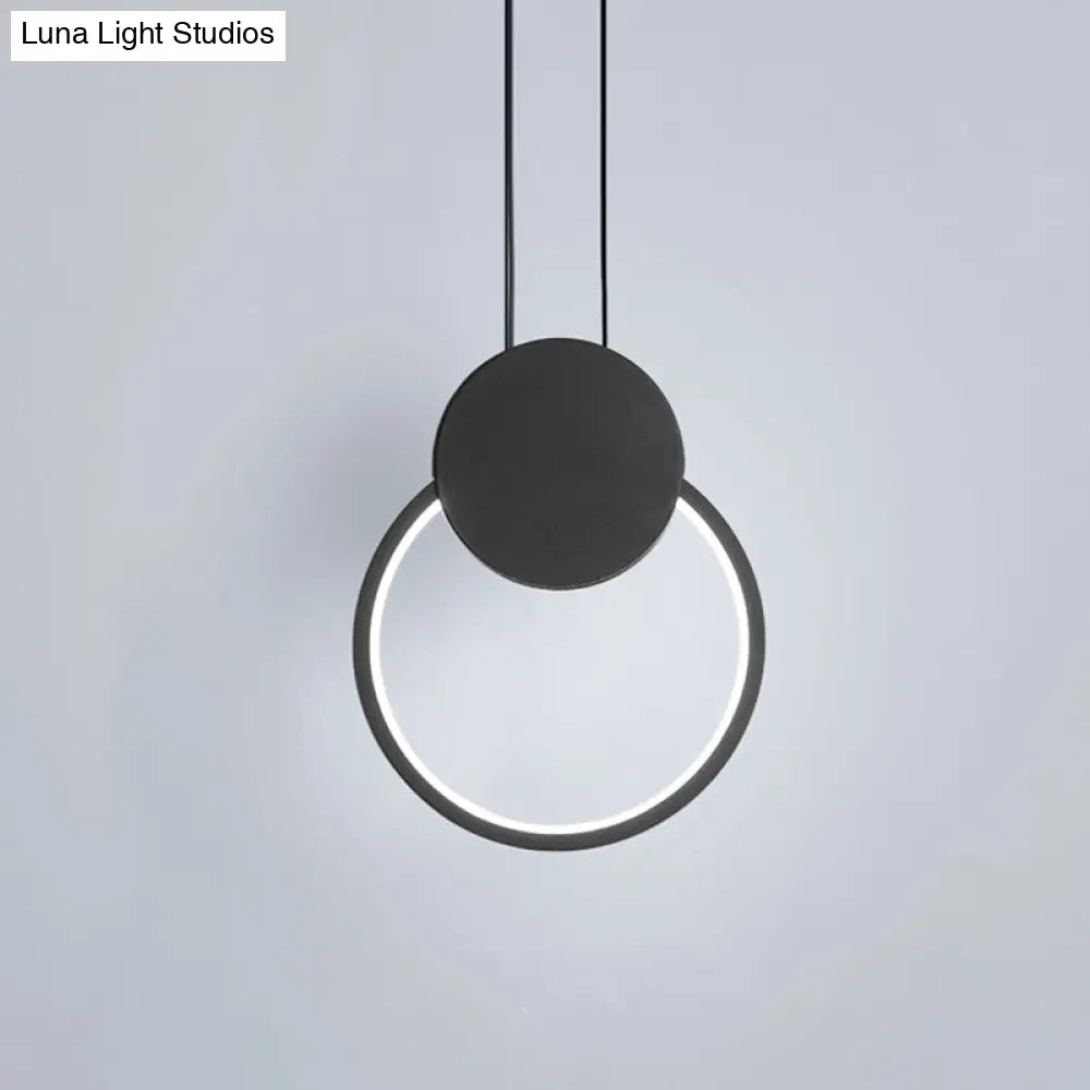 Modern Round Led Suspension Light In White/Black - Perfect Bedside Lamp With White/Warm