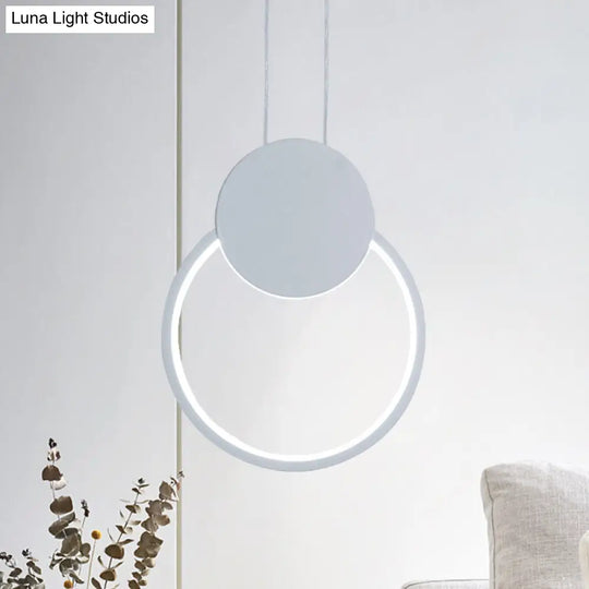 Modern Round Led Suspension Light In White/Black - Perfect Bedside Lamp With White/Warm