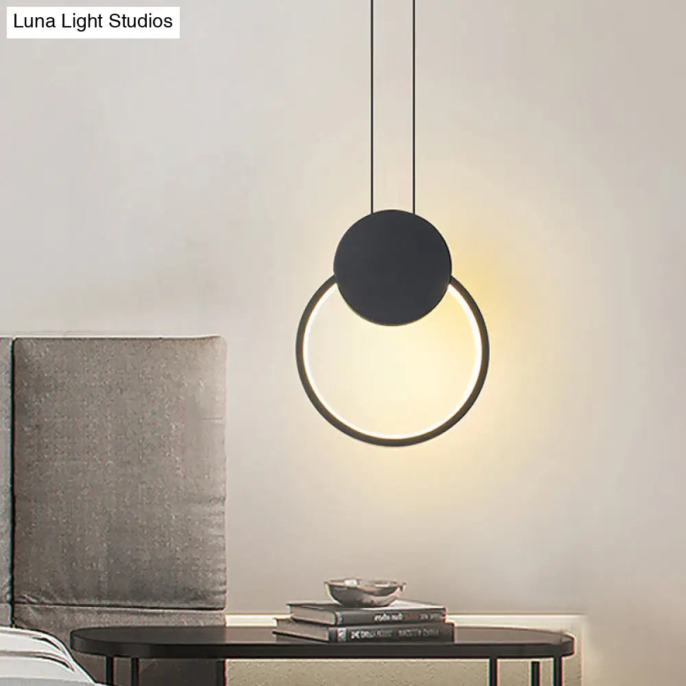 Modern Round Led Suspension Light In White/Black - Perfect Bedside Lamp With White/Warm