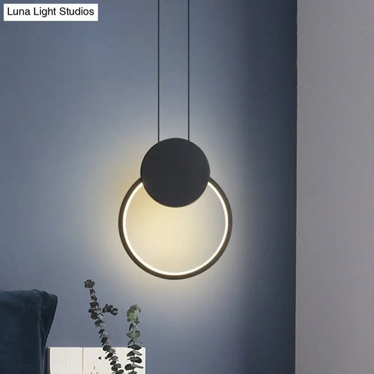 Modern Round Acrylic White/Black Led Hanging Bedside Light Fixture White/Warm Black / Warm