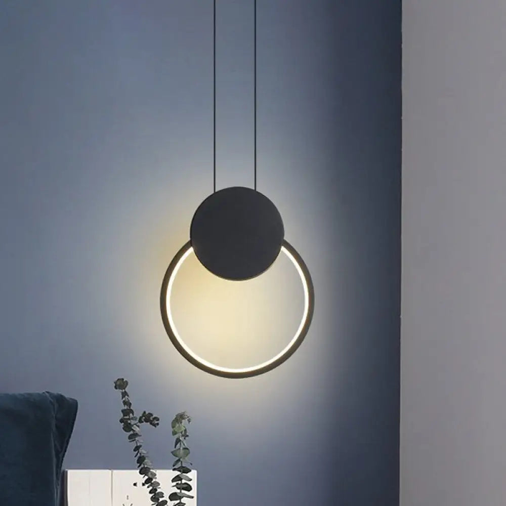 Modern Round Led Suspension Light In White/Black - Perfect Bedside Lamp With White/Warm Black / Warm