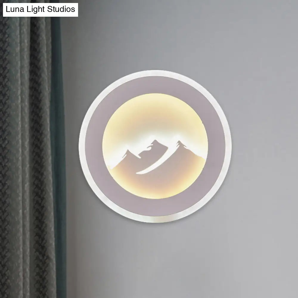 Modern Round Led Wall Sconce Light With Acrylic Mountaintop Pattern