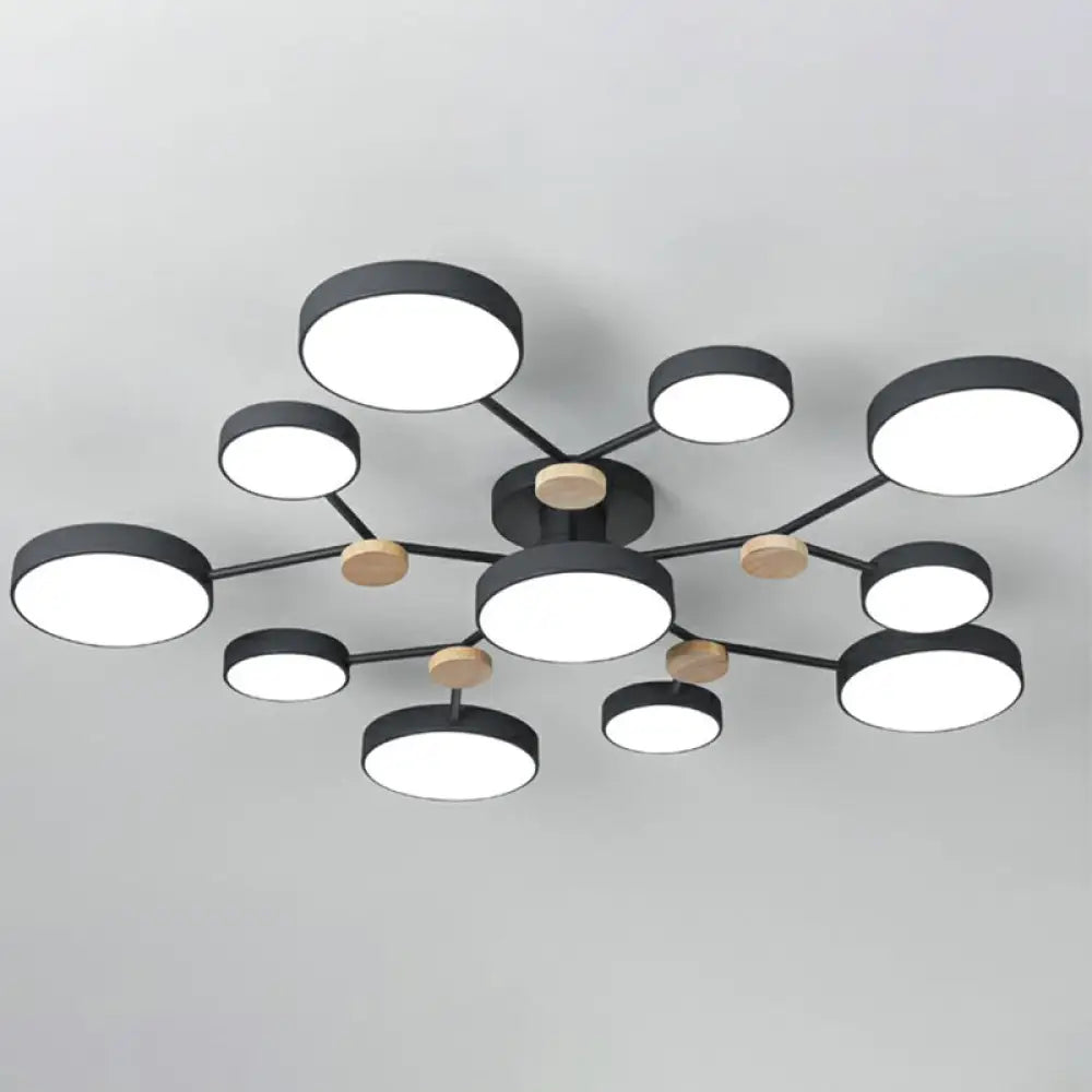 Modern Round Living Room Chandelier Pendant Light - Nordic Style Acrylic 11 Heads Black