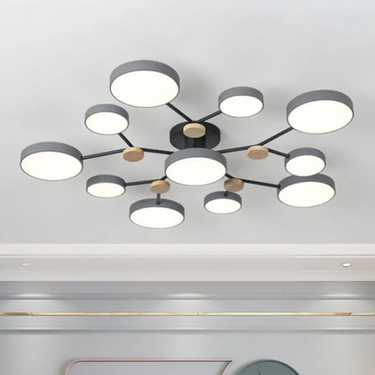 Modern Round Living Room Chandelier Pendant Light - Nordic Style Acrylic 11 Heads Grey